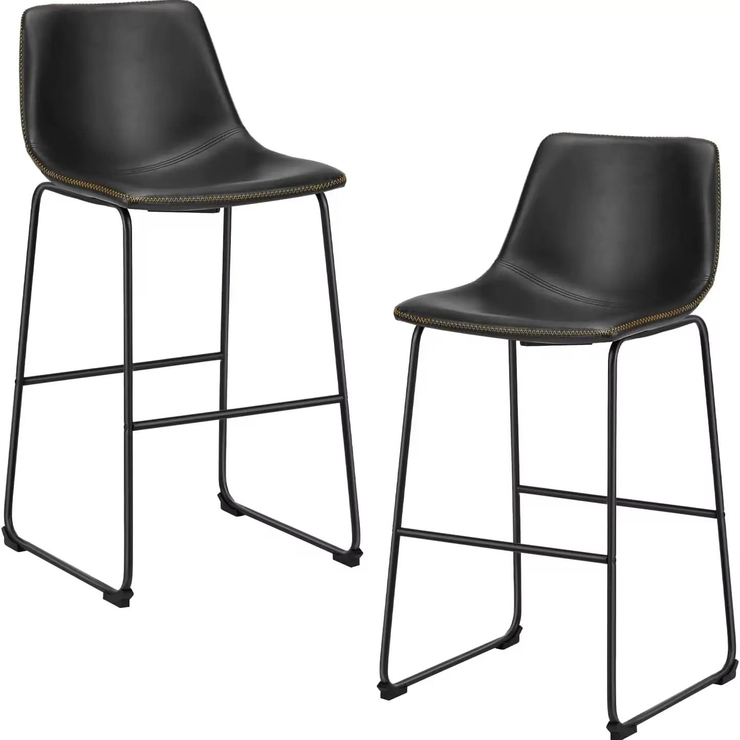 Conjunto de 2 bancos de bar modernos de couro sintético com pernas de metal e altura de balcão de 30 polegadas para ilha de cozinha preta