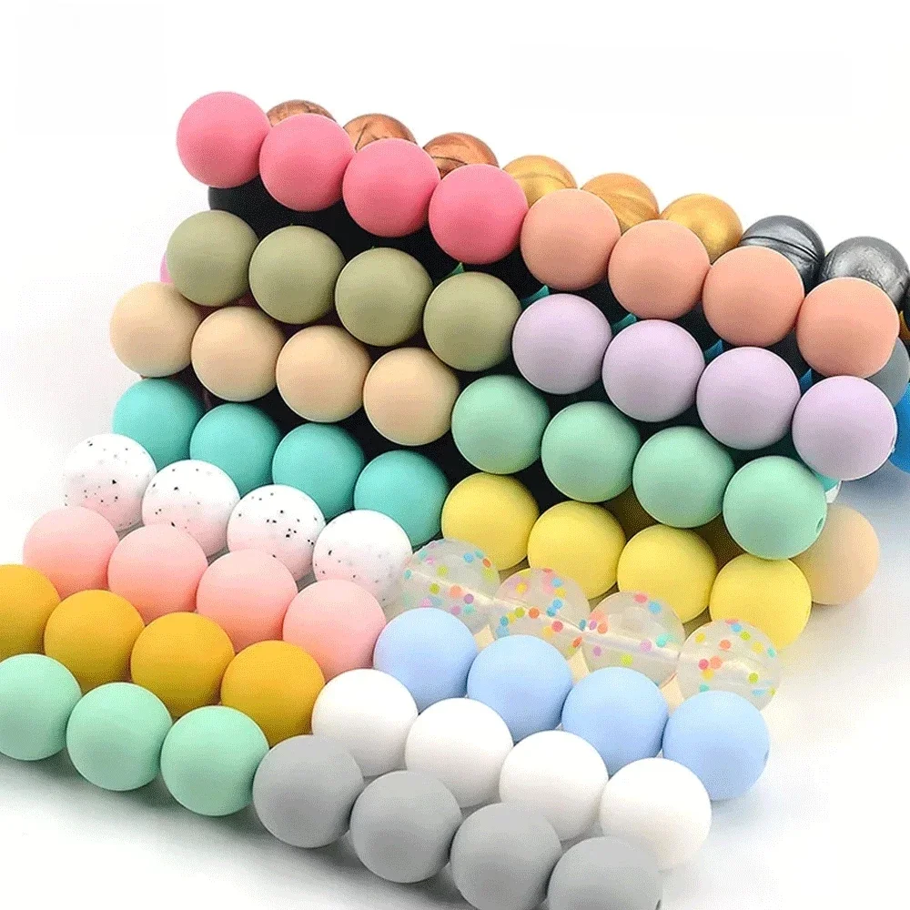15mm 100 stuks Ronde Siliconen Kralen Bijtring Baby Verpleging Ketting Fopspeen Clip Mondverzorging BPA Gratis Food Grade Kleurrijk - afbeelding 2