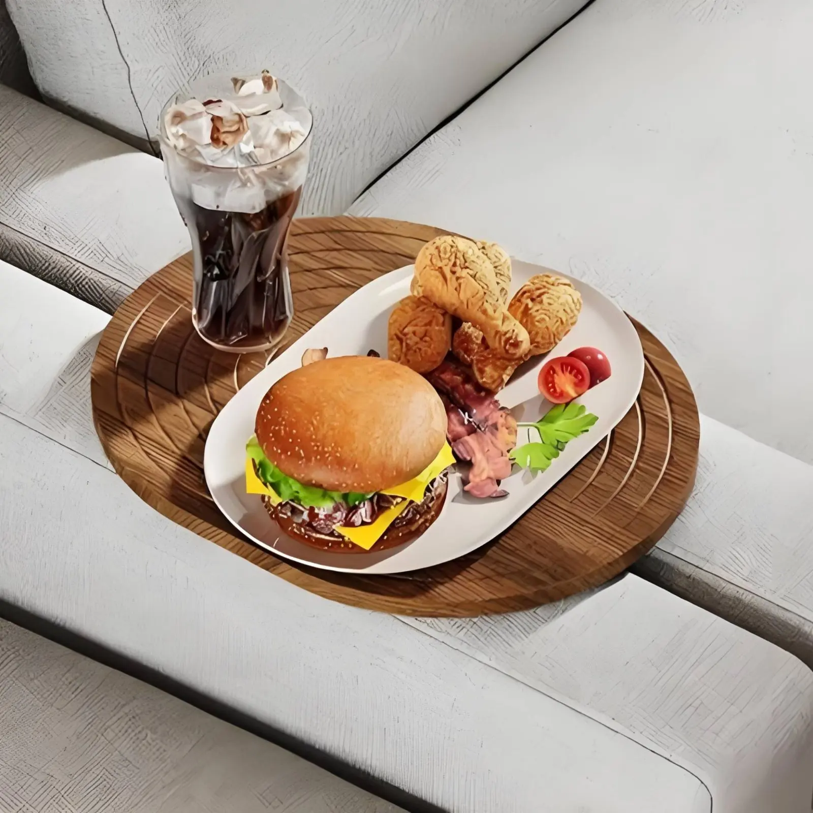 Wooden Sofa Armrest Table with Cup Holder Anti-Slip Couch Tray for Snacks And Drinks Space Saving Home Decor for Living Room