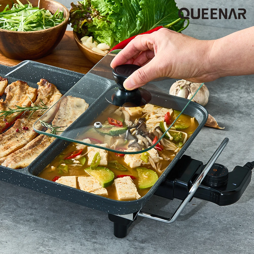 Three dishes at the same time Quinna 3in1 Marvel-wide electric grill multi-meat fire plate