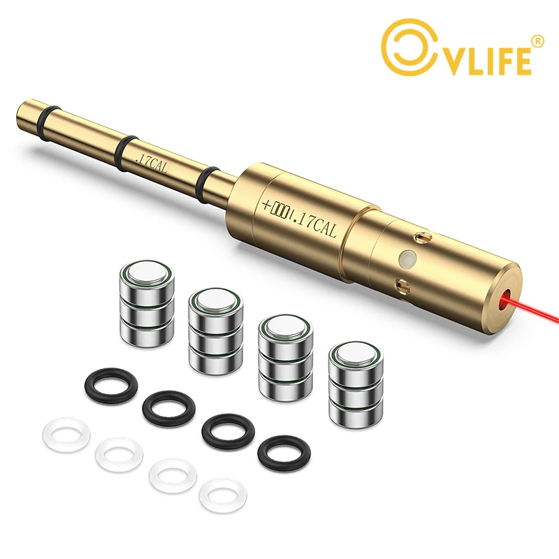 CVLIFE  Rifle Airsoft 17HMR/.177 Cal End Barrel Bore Sight Red Laser Boresighter with 4 Sets of Batteries and Spare O-Rings