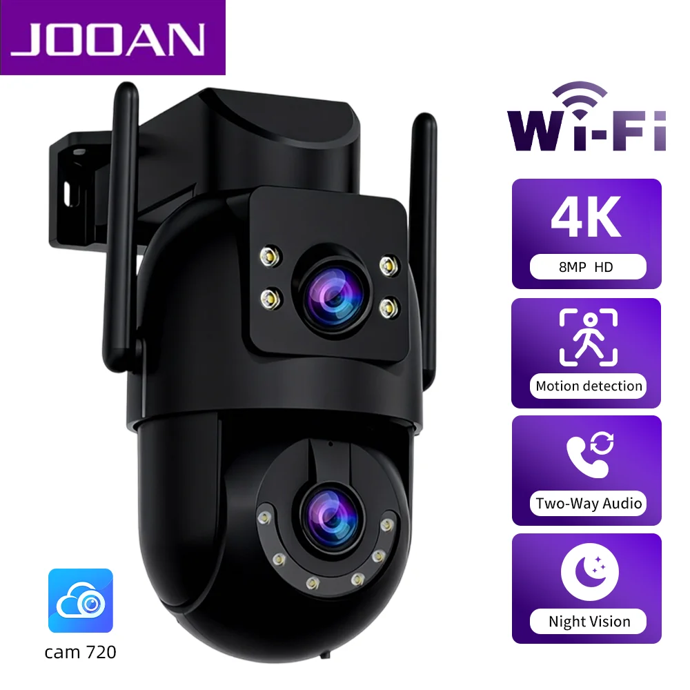 

JOOAN 4K HD 5G Wifi Outdoor Security PTZ IP Camera Dual Lens Dual Screen Auto Tracking Security Protection CCTV Surveillance