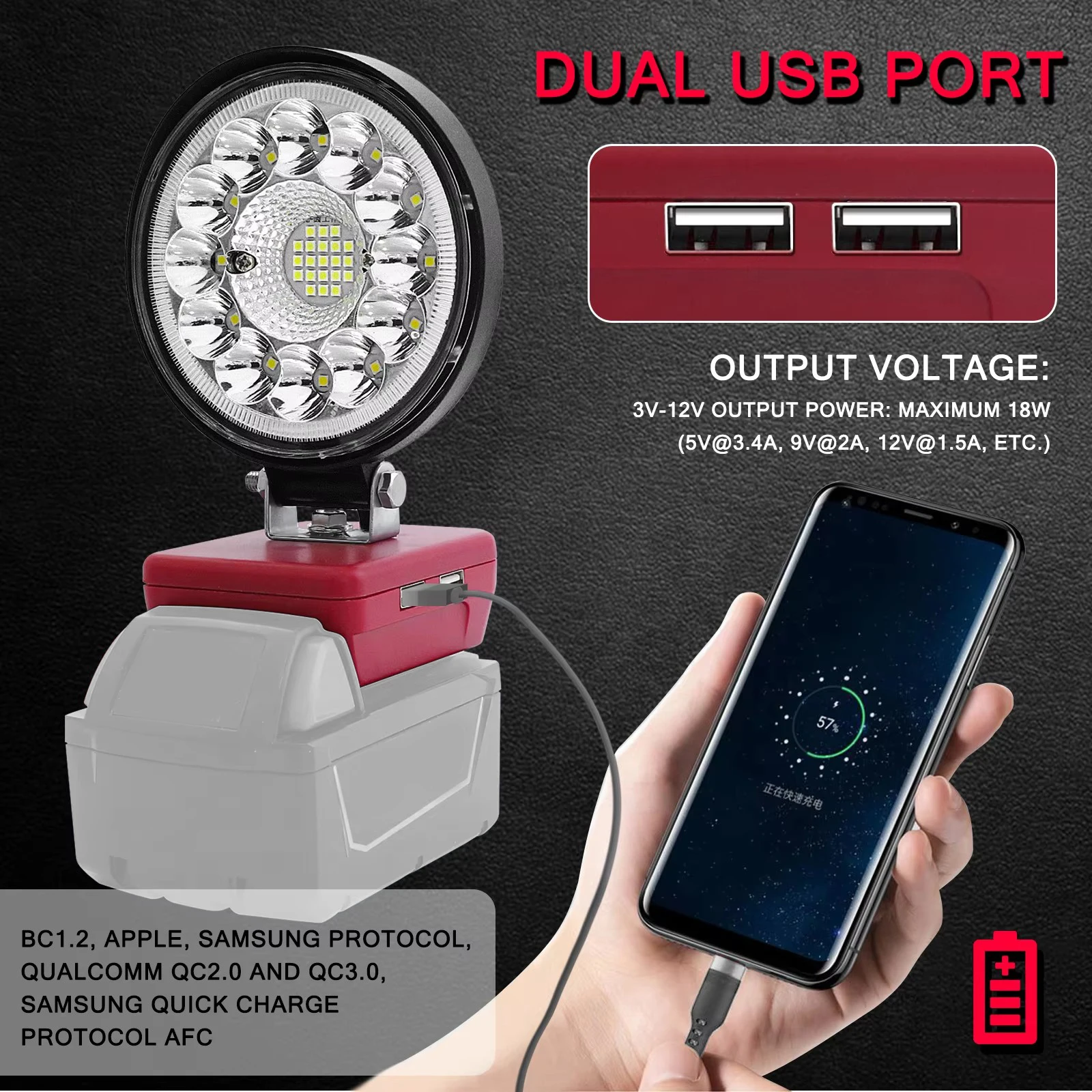 9800LM LED Work Light Flashlight Electric Torch Spotlight For Milwaukee M18 14.4V 18V Li-ion Battery High Low Ceam Control