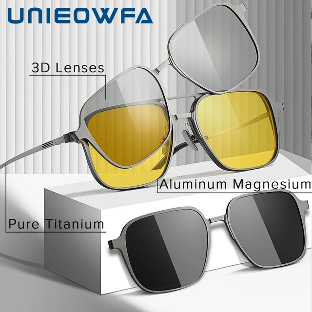 Gafas de sol con Clip magnetico 3D para hombre lentes de sol con vision nocturna 4 en 1 titanio puro polarizadas graduadas para miopia opticas grandes AliExpress
