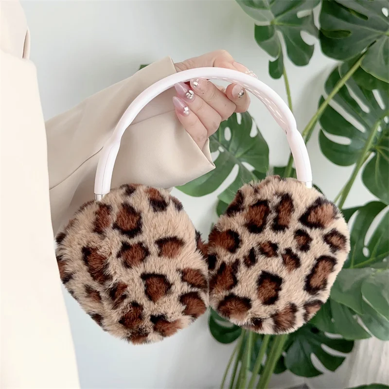 Cute Leopard Print Fluffy Earphone Case For Apple Airpods Max Cover Silicone Bluetoothn Headphone Protective Cases for airpodmax