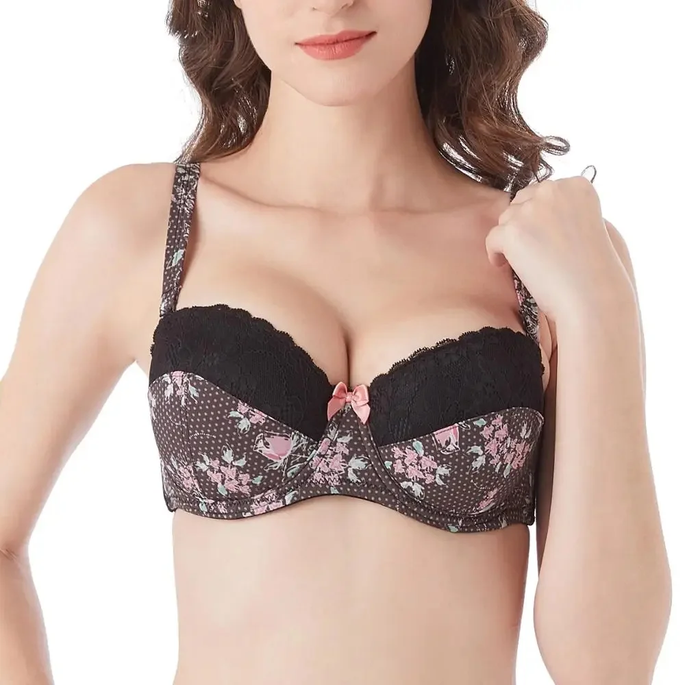 Damska fiszbiny nisko zabudowany biustonosz Sexy koronki biustonosz drukowanie zespół ma opaski samoprzylepne biustonosze Push-Up dla kobiet Plus rozmiar 30C-40G — zdjęcie 2