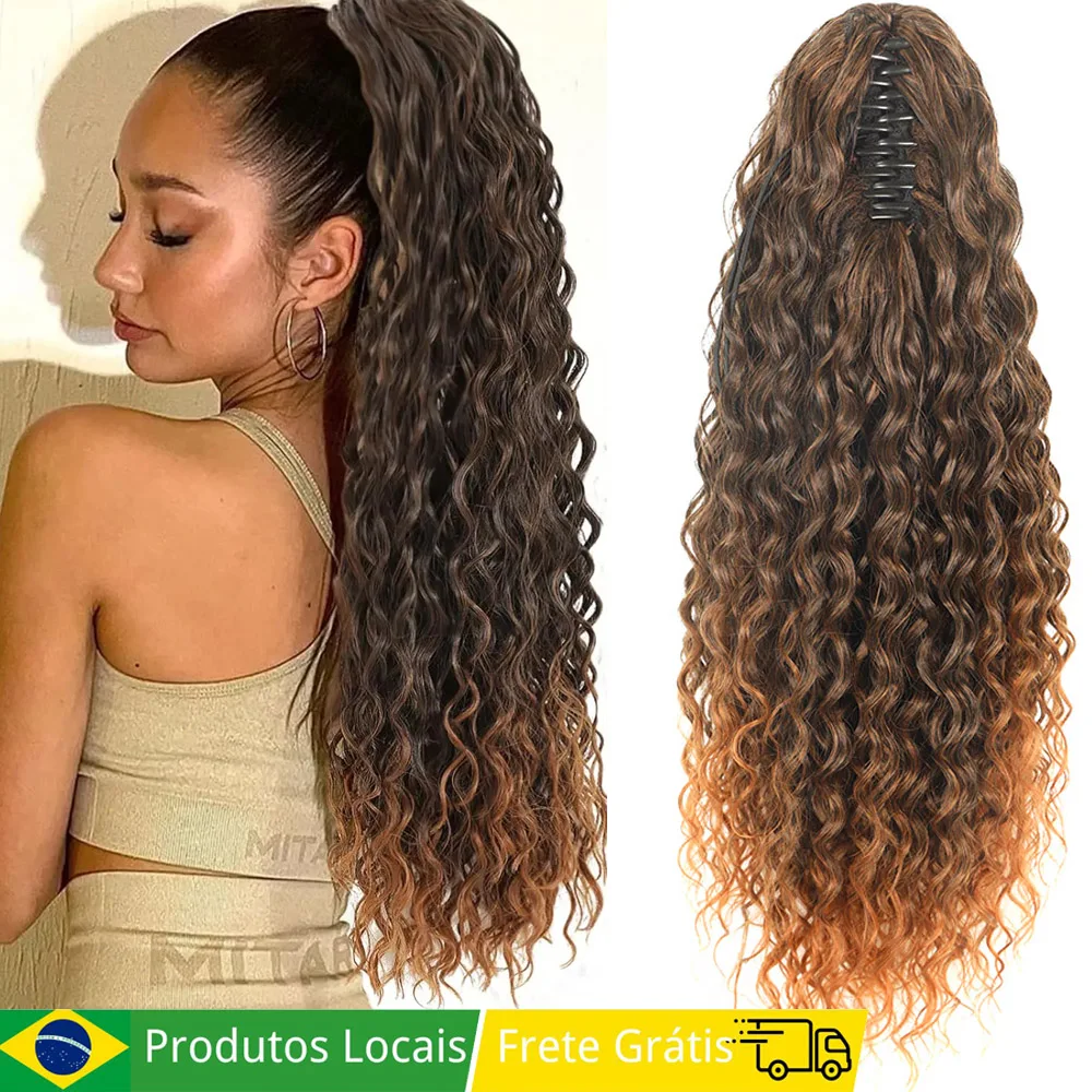 Aplique Rabo De Cavalo Garra Grampo Bio Fibra Proteína de Alta Temperatura Ponytail Cabelo Afro Cacheado Fácil de Usar 60cm150g