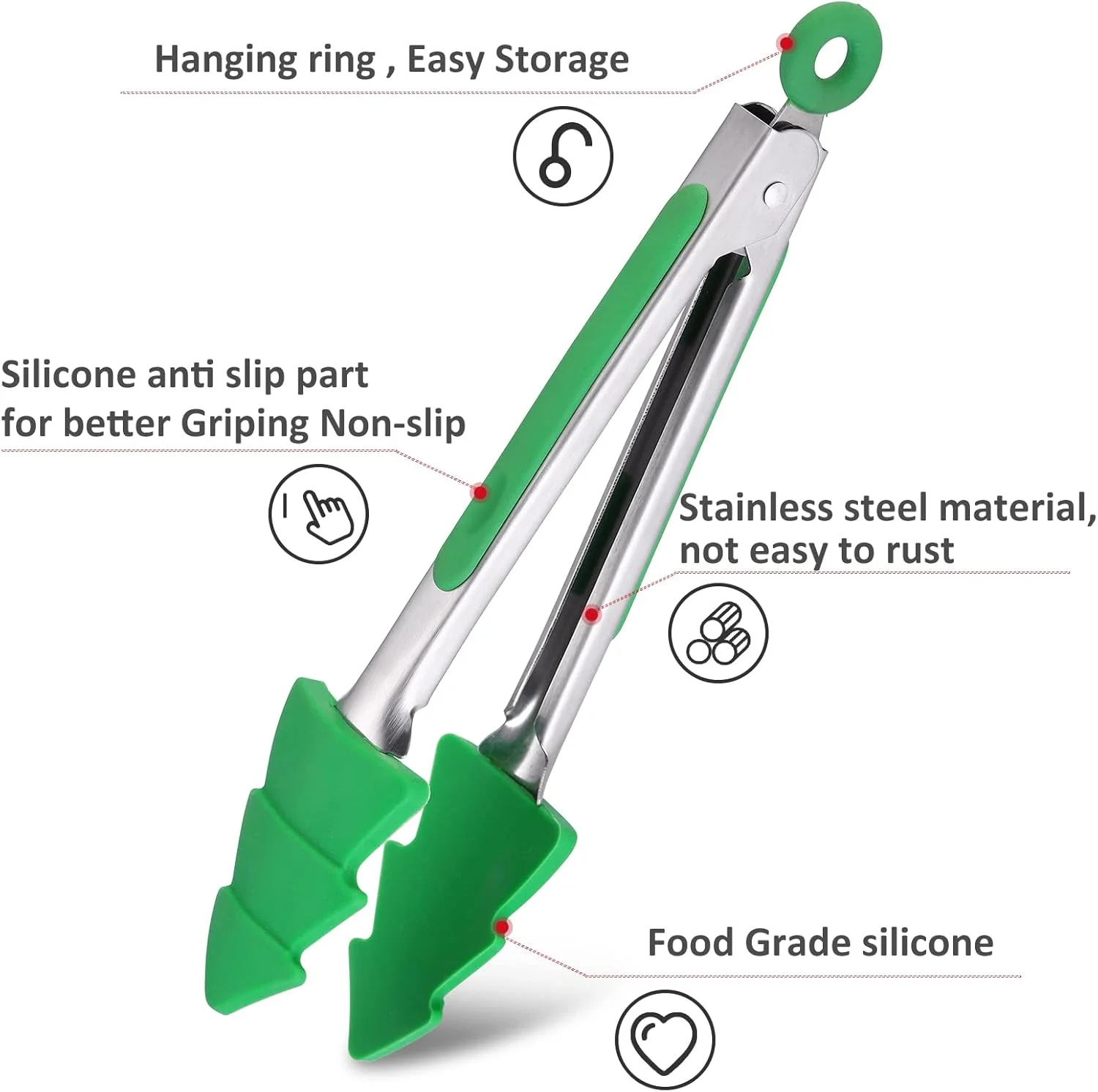 3-Piece Silicone Mini Tongs Set for Christmas, 7-Inch Mini Cooking Tongs, Kids' Holiday Set (Christmas Tree, Snowman, Gingerbrea