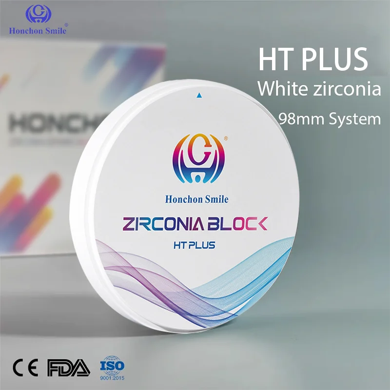 

White Dental Zirconia Block 98mm, Honchon Smile HT Plus 98x10-25mm, CAD CAM 98 For Open Cad Cam System, Dentist Materials