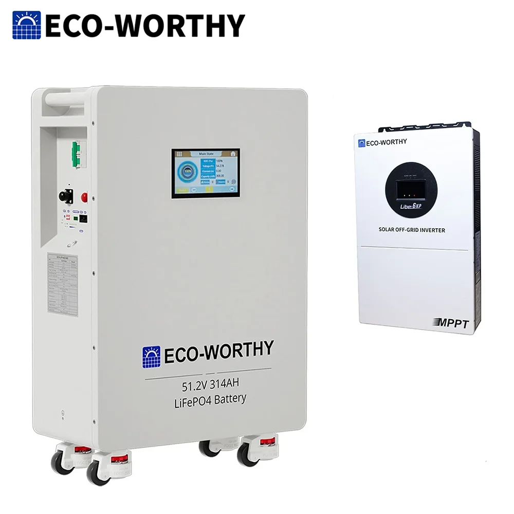 ECO-WORTHY 16kWh 48V 314AH LiFePO4 Battery+6kw Off-Grid Inverter