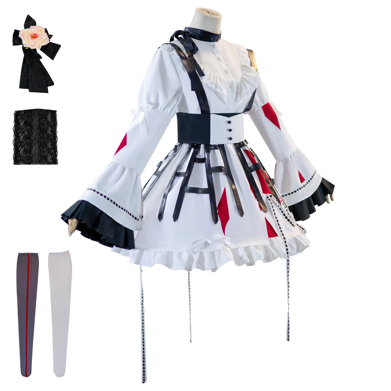 暁山瑞希コスプレ衣装 Project SEKAIキャラクターコスプレ 白いロリータワンピース ゴシックパンク風コスチューム