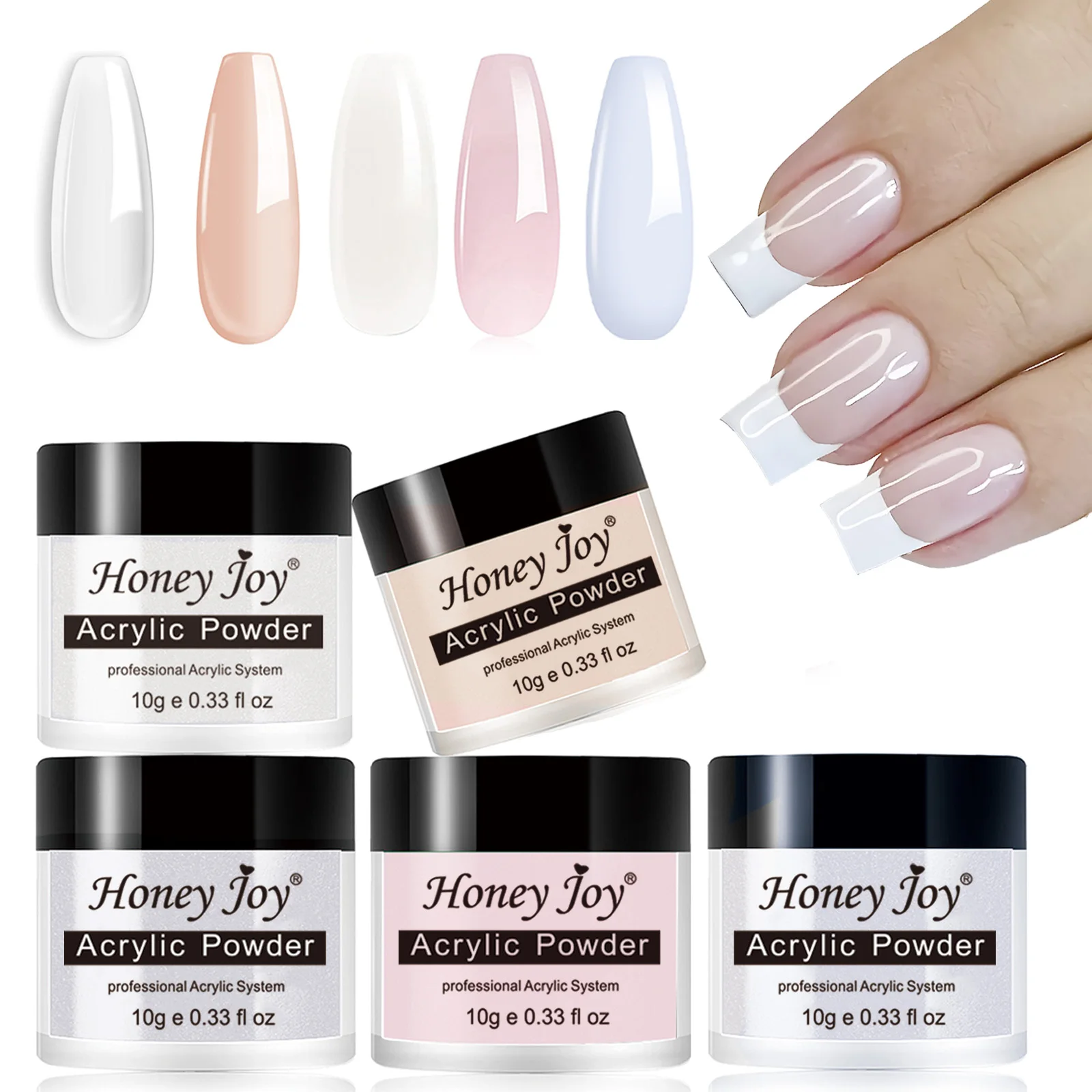 

Акриловая пудра для ногтей Honey Joy, розовая, белая, прозрачная, профессиональная акриловая пудра для наращивания ногтей, резьба по французскому хрустальному дизайну ногтей