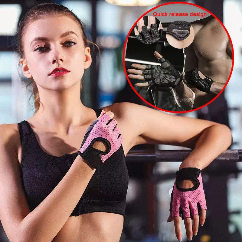 Gants de Yoga Respirants à Demi-Doigt pour Homme et Femme, Accessoire de Moto, Gym, Entraînement, Choc artificiel astique, Fitness, Cyclisme