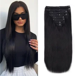 Extensiones de cabello humano Remy brasileño para mujer, Clips rectos sedosos de 26 pulgadas, 120g por juego, 8 unidades por juego