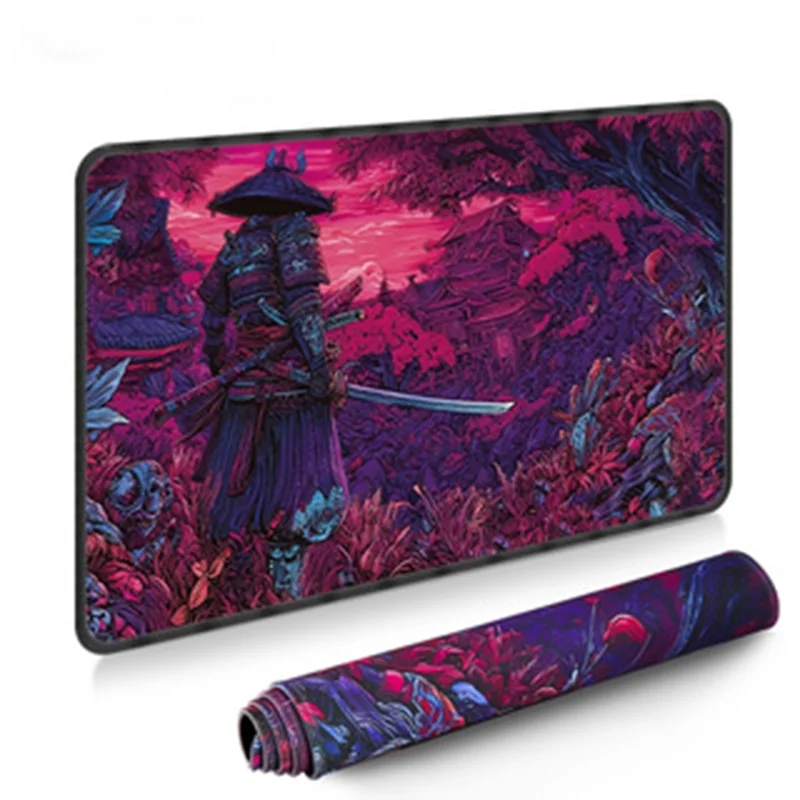 1Pc Purple Samurai Desk Mat, Dark Fantasy Gaming & Office Desk Mat, Non-Slip & Perfect Gift for Friends
