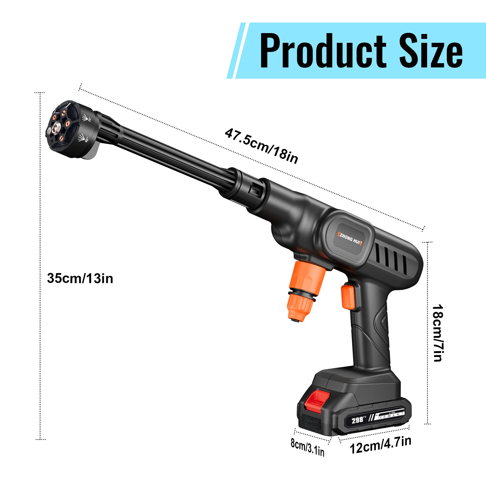 Nettoyeur haute pression sans fil, 25 bars, buse 6 en 1, lavage de voiture portable, rechargeable, pour jardin et camping, seau à eau, 10 L/min, pulvérisateur portatif, nettoyage de véhicules, économie d'eau, cadeau pour homme