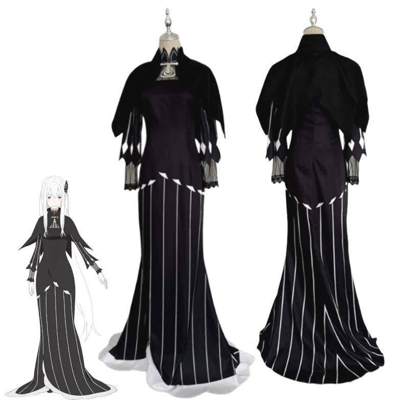 

Re:Zero Echidna Cosplay Costume Anime Witch of Greed Dress Women Black Gothic Long Gown Halloween Carnival Party Outfit Full Set