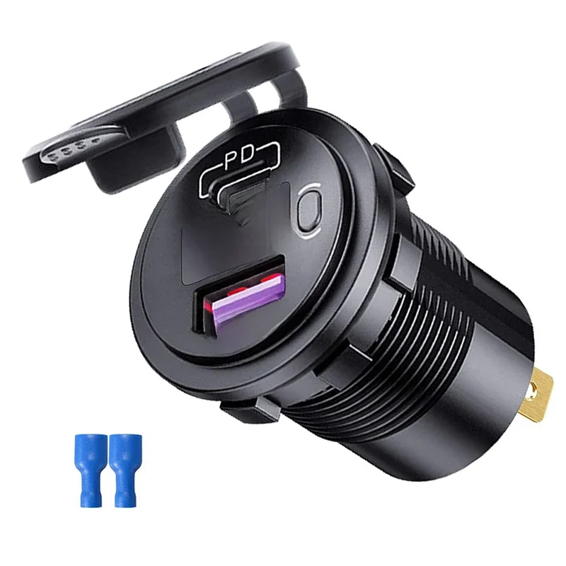 Samochodowa ładowarka USB QC3.0 PD typu C USB z gniazdem przełącznika do pojazdów 12V/24V Łódź Motocykl SUV Autobus Ciężarówka Przyczepa morska — zdjęcie 2