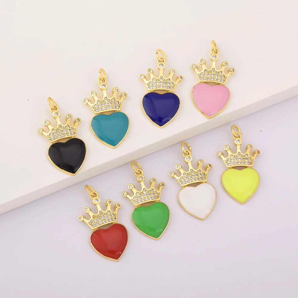 Crown Heart Shape 8 Color Oil Droplet Gold Plated Copper Pendant Handmade DIY Keychain Jewelry Necklace Bracelet Earrings Gift