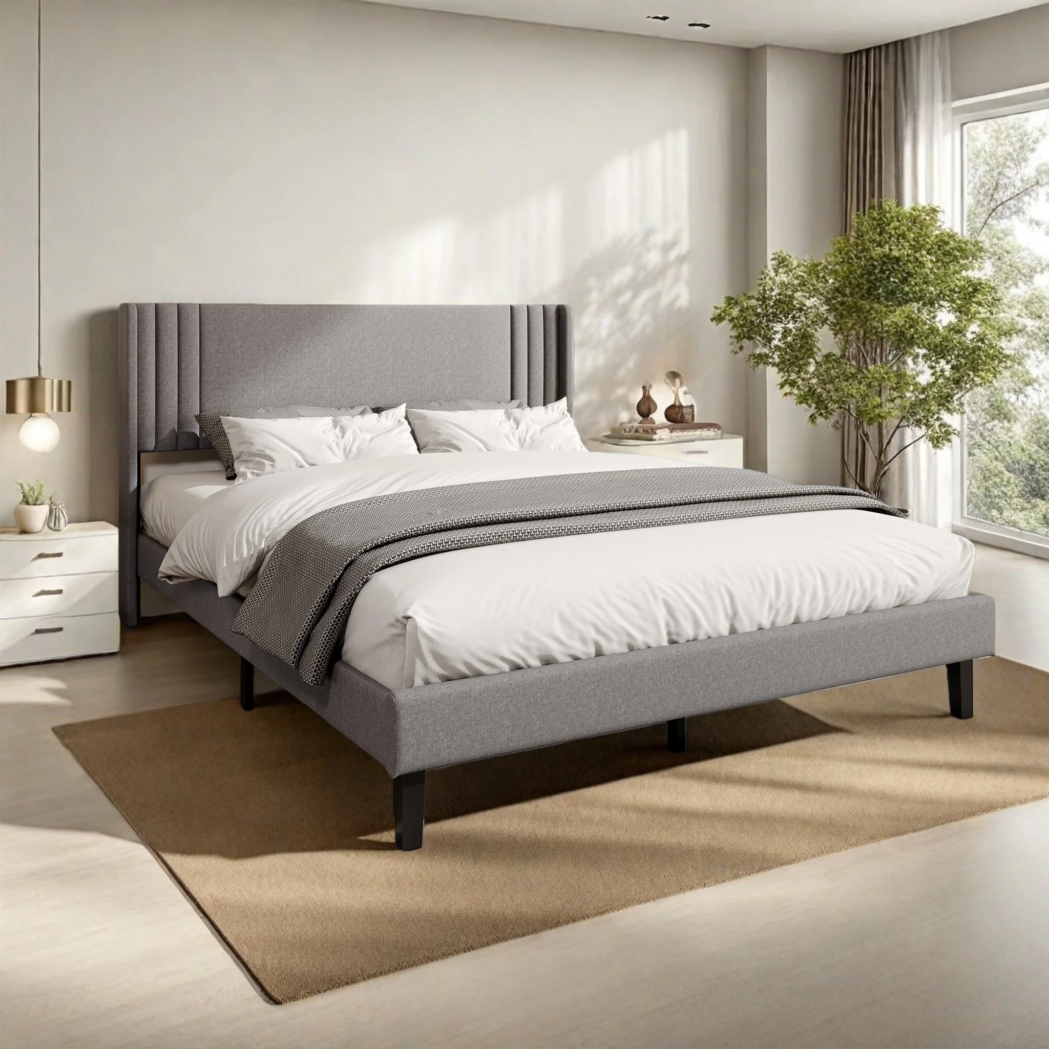 Comanlai Base de Cama Doble de 90/140/160x200 cm, Base de Cama Individual, Base de Cama Infantil, Cama de Día, Base de Cama para Adultos, Base de Cama para Adolescentes, Lino
