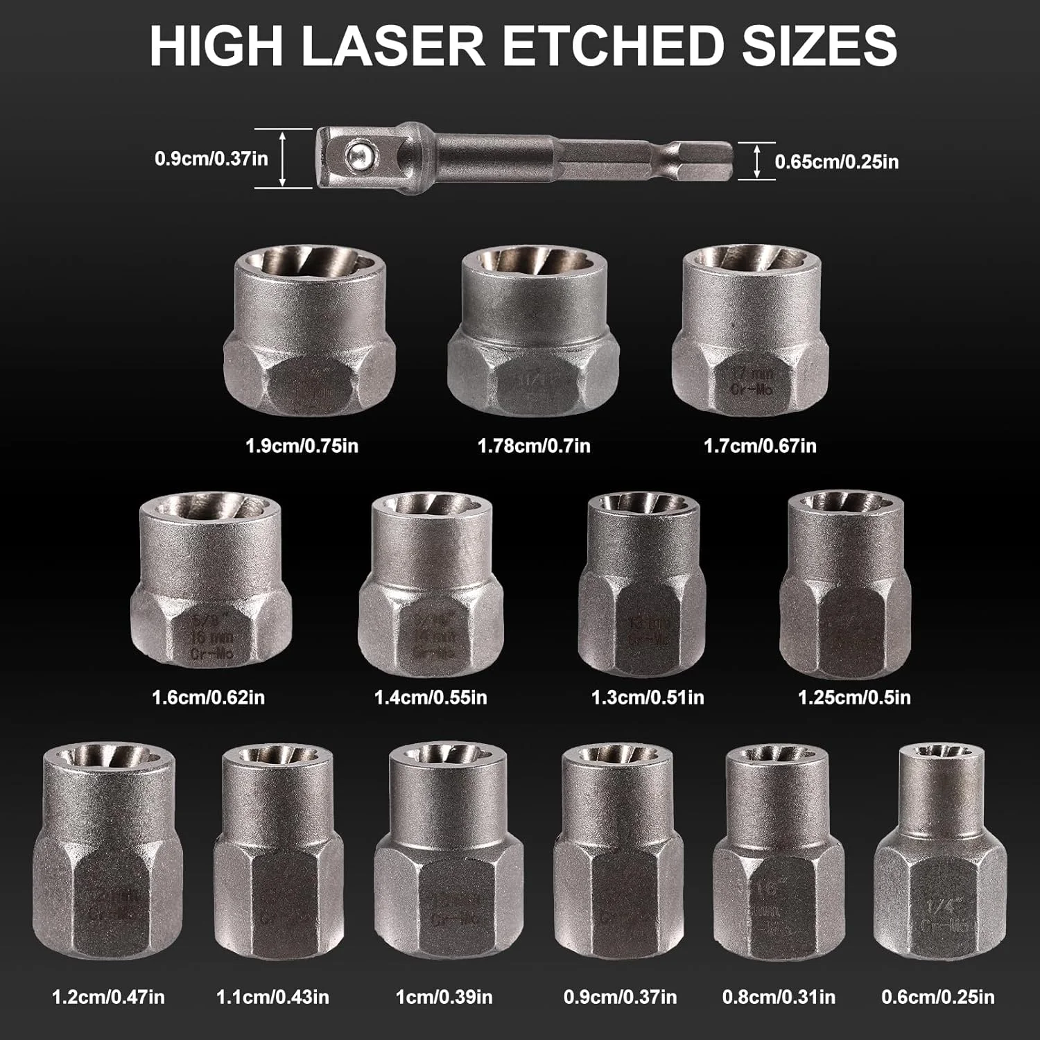 مجموعة مستخرج البراغي، مقابس تويست مزيل الجوز المقطوعة، تناسب محرك مربع 3/8 بوصة مع حقيبة تخزين صلبة (14 قطعة، أسود)