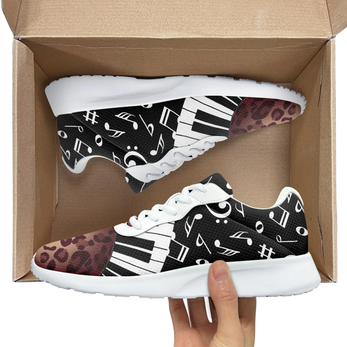 Piano Keys Leopard Print Women Convenient Durable Outdoor Sneakers Teen Casual Shoe Wear-Resistant Gym Tennis Shoe Zapatos Mujer