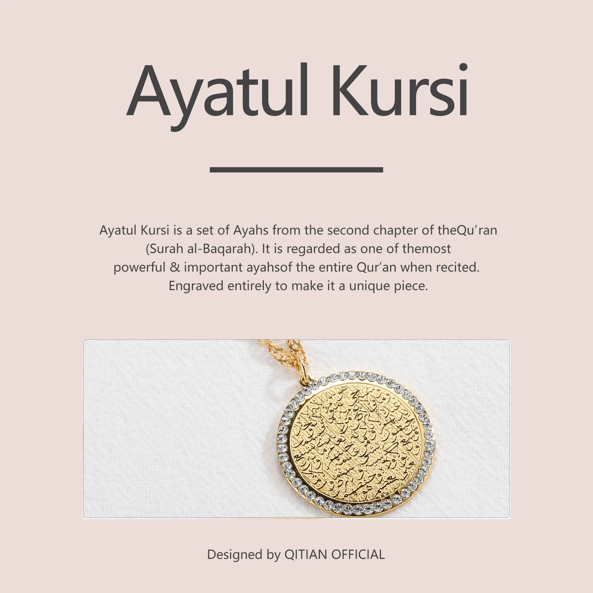 AYATUL KURSI NECKLACE Islamic Calligraphy Arabic Muslim Religion Jewelry Spirit Prayer Allah Pendant CZ Crystal Necklaces Women