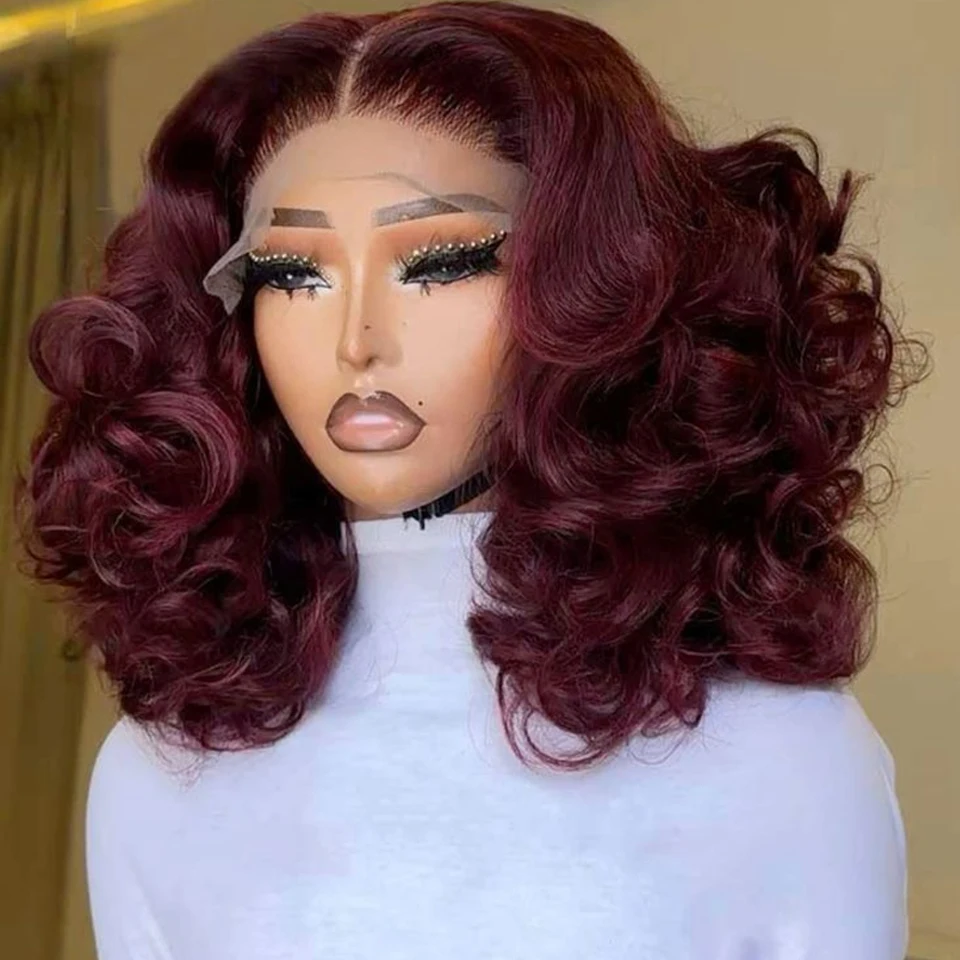 Вьющийся короткий парик Боб Бордовый Красный # 99J 13x4 HD парик фронта шнурка 100% человеческие волосы парики шнурка глубокая волна парики боб для женщин 250% плотность Вьющийся короткий парик Боб Бордовый Красный # 99J 13x4 HD парик фронта шнурка 100% человеческие волосы парики шнурка глубокая волна парики боб для женщин 250% плотность