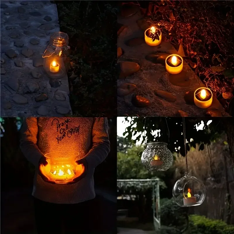 12 solar candle lights, smokeless LED atmosphere lighting, suitable for birthdays, hanging solar lights, wireless installation.