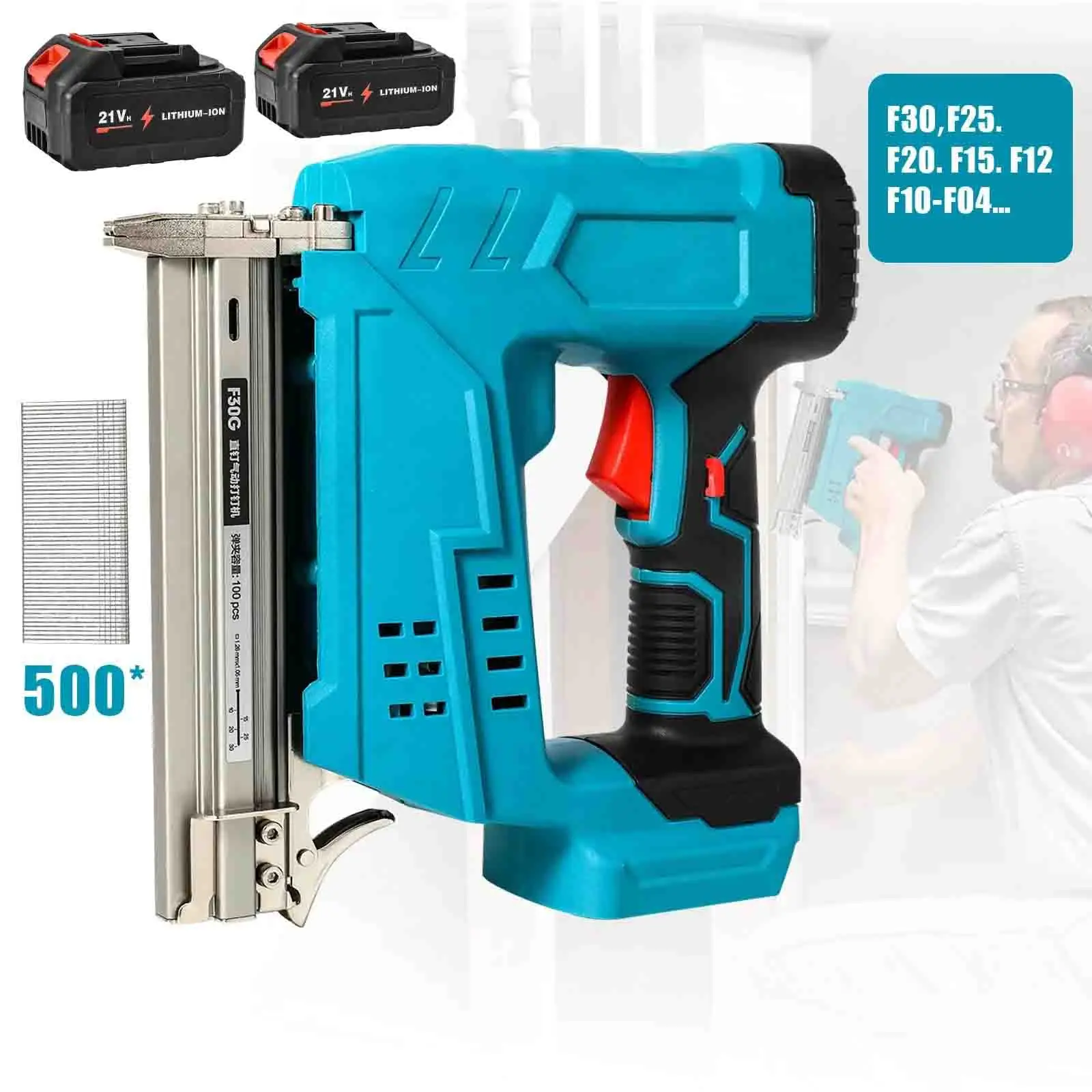 Pistola de clavos inalámbrica F30, muebles eléctricos, grapadora de carpintería, herramienta eléctrica para carpintería, grapadora para batería Makita de 18V