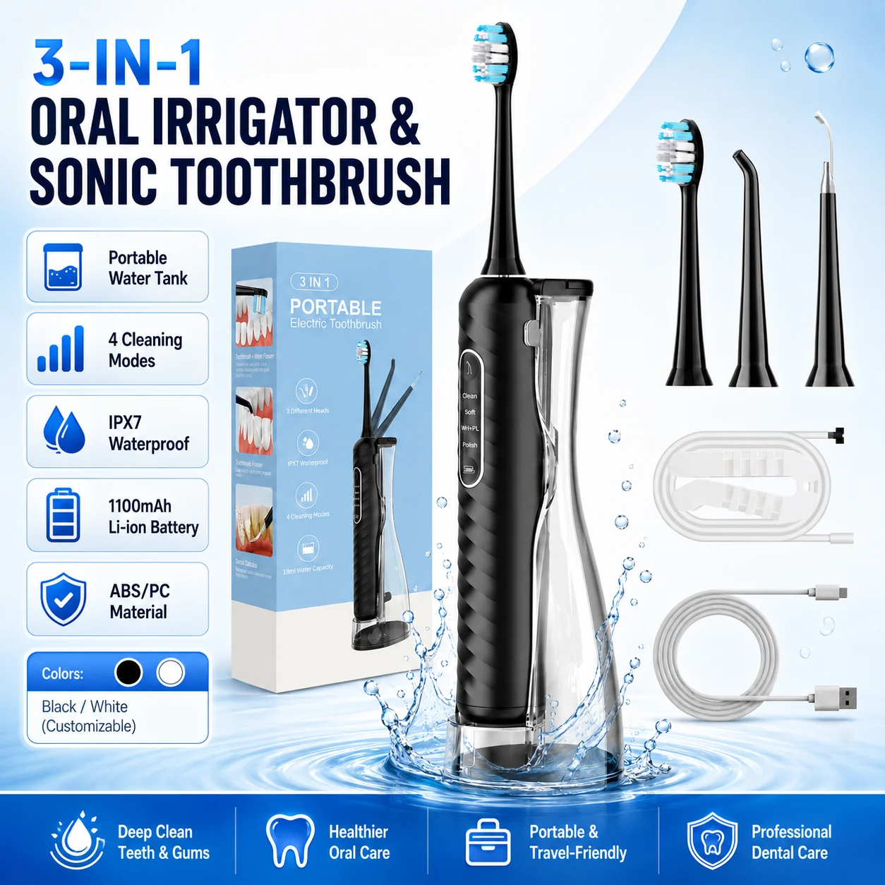 3-in-1-electric-toothbrush-water-flosser-rechargeable-oral-irrigator-with-180ml-water-tank-ipx7-waterproof-teeth-cleaner