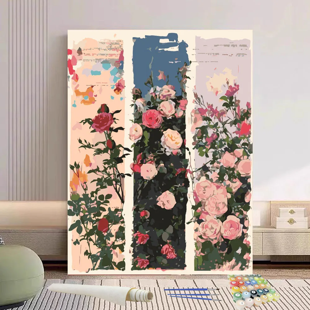 Картина по номерам, цветущие розы, сделай сам, ручная роспись маслом, холст, раскраска, уникальный подарок, украшение для дома