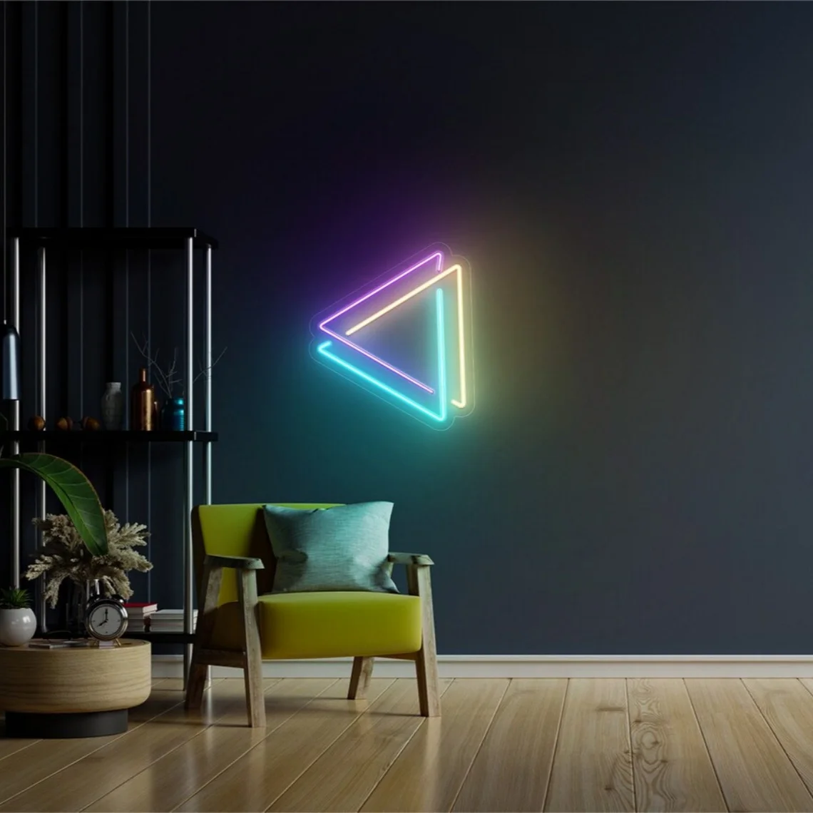 علامة نيون مثلث تجريدي لغرفة النوم ، ديكور فني جداري
