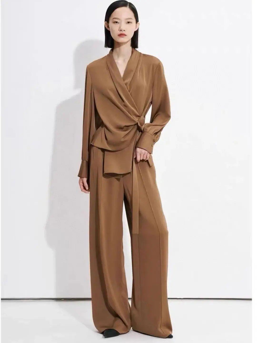

Autumn asymmetric fashionable women's solid color wide leg trouser suit