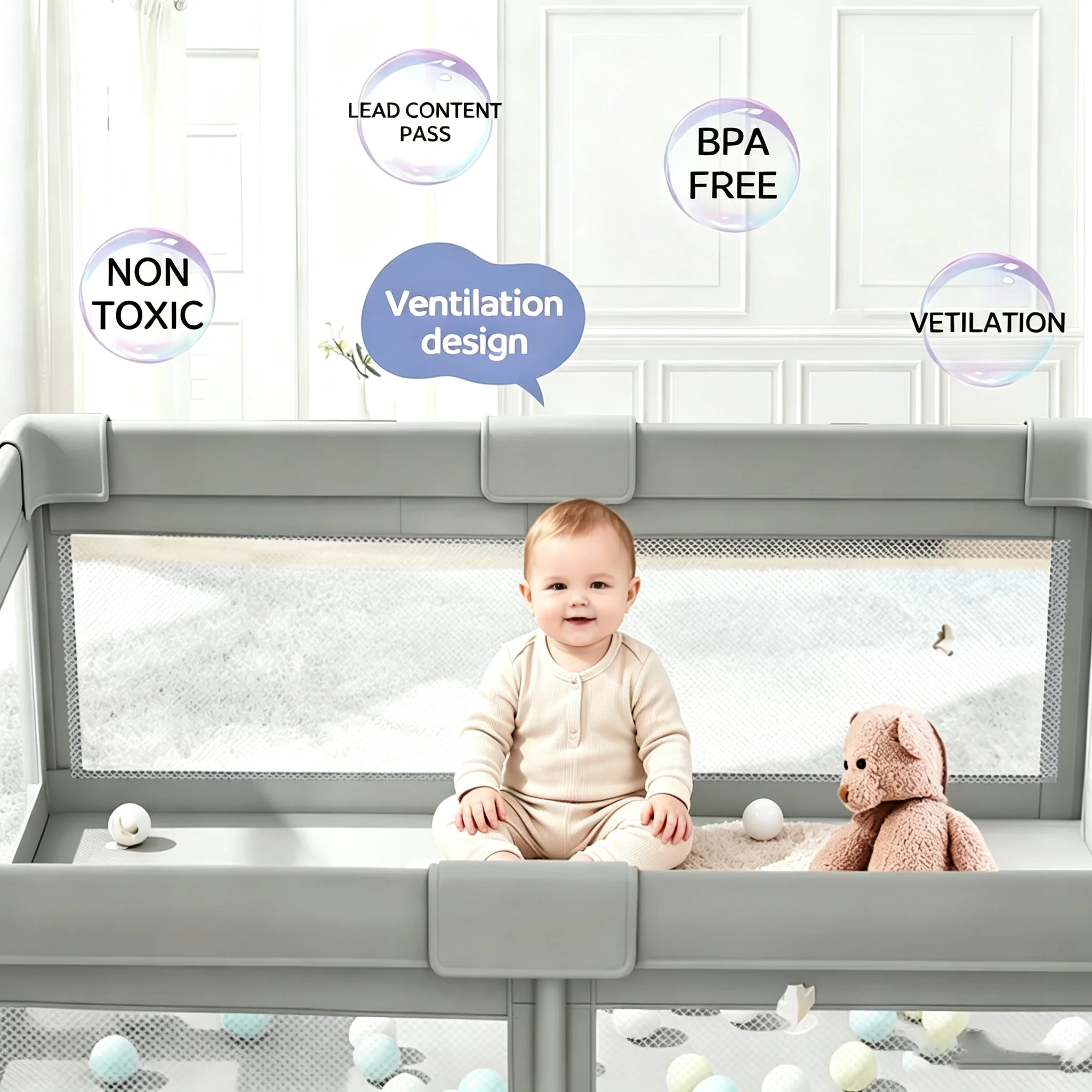 Large Baby Playpen for Babies and Toddlers, Safety Play Yard Indoor Outdoor, Sturdy ToddlerActivity Center with Soft Breathable Mesh & Anti-Slip Base