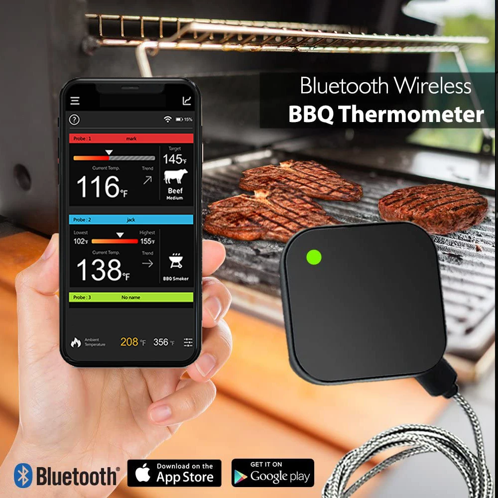 Bluetooth Digital Meat BBQ Smoker Kamado BBQ Meat Thermometers With Stainless Probe For Kitchen