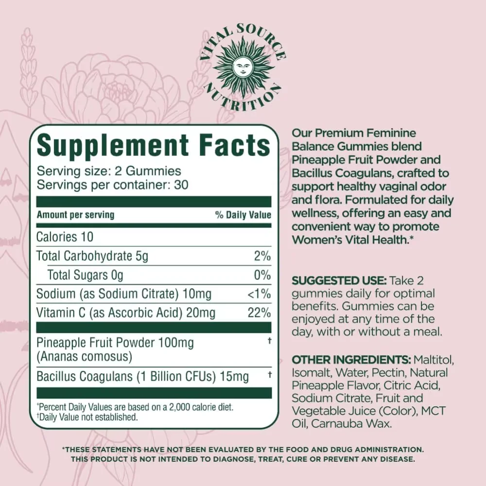 Nutrition Vaginal Probiotic Gummies for Women 60 Gummies Hawaiian Pineapple Flavor - Vegan Gluten-Free pH Balance Immune Defense Healthy Vaginal Flora 30 Servings