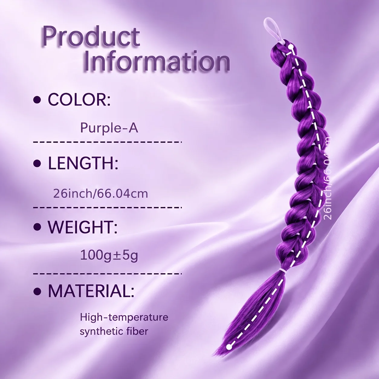 26'Long Purple Synthetic Braided Ponytail Hair Extensions For Women High Volume Bubble Braid Hairpiece for Party Cosplay Wear