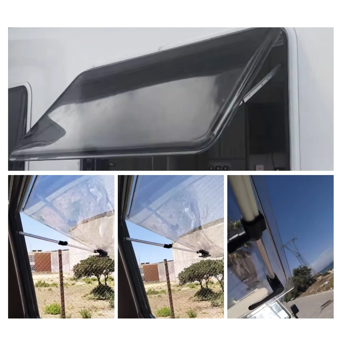 2 szt. wsporników okien do kamperów 310-435 mm, teleskopowe, ze stopu aluminium, do kamperów, przyczep kempingowych