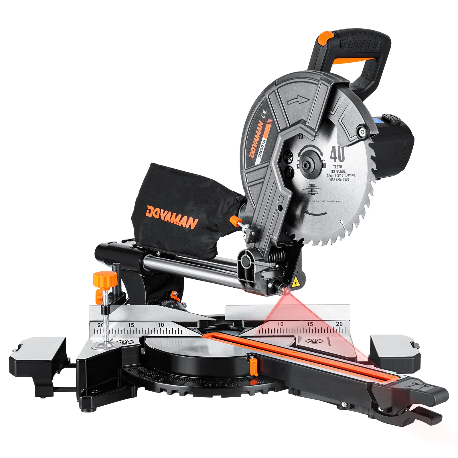 Scie à onglets coulissante DOVAMAN 340 mm, 3 lames TCT, double main, 45 ° Biseau avec Laser, 5000/3200RPM, 2000W pour Bois, PVC, Métal