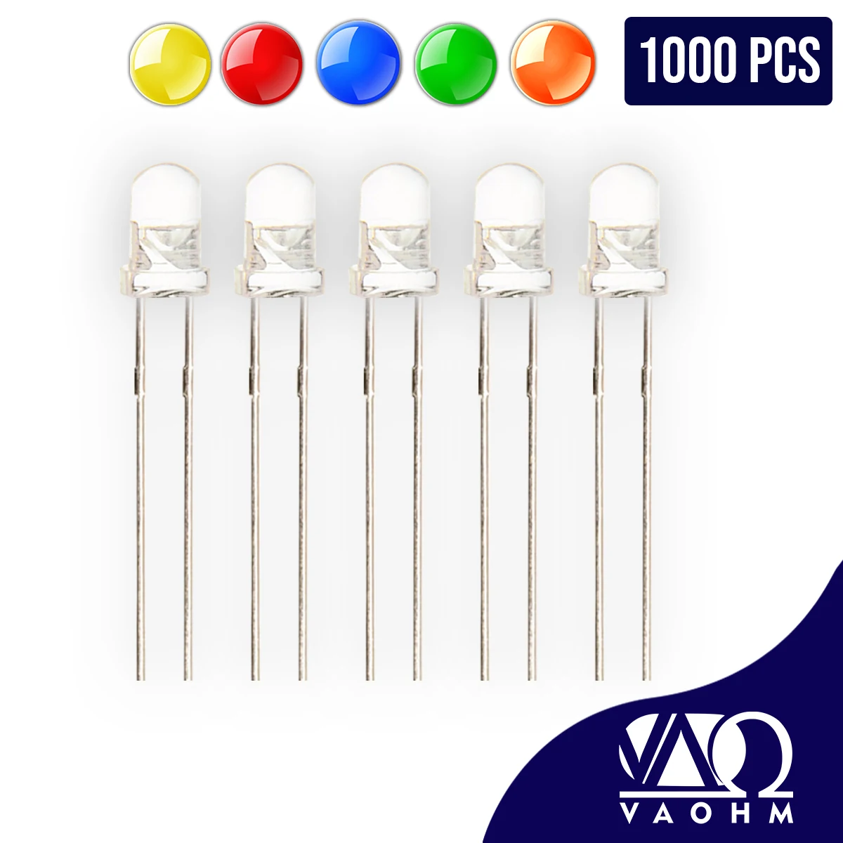 

1000PCS LED F3 Water Clear Round 3mm Light Emitting Diode Red Blue Orange White Green Yellow