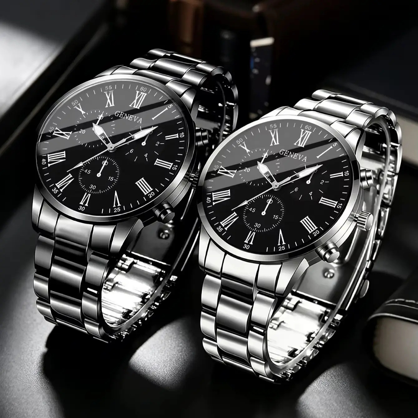 5-Piece Men's Fashion Casual Roman Numeral Quartz Watch Set, Suitable for Parties, Birthdays, and Other Occasions, the Best Gift Choice.