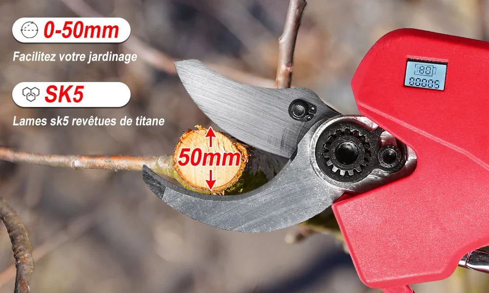 1000W 50mm Bürstenloser Akku-Astschneider für Obstbäume und Bonsai, Astschere, Elektrowerkzeug mit 2x 21V Akkus – Detail 10