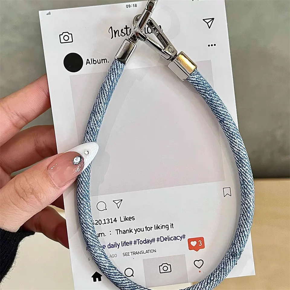 Korean INS Fashion Denim Warm Fluffy Plush Phone Case for iPhone 17 16 15 13 14 Pro Max Cover with Chain Cute Protective Cover, image 10
