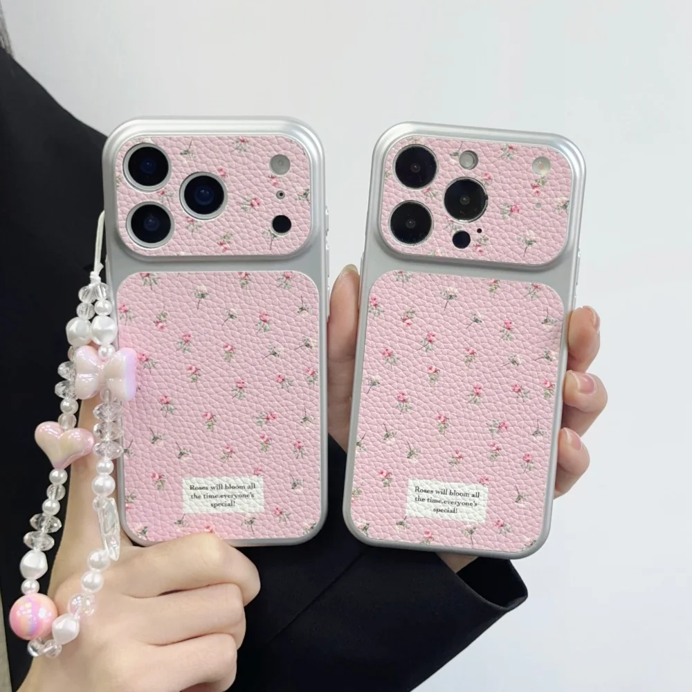 

Cute sweet pink floral phone case for iPhone 16 17 14ProMax 14 15 Pro Fundas Korean INS fashion new shockproof protective cover