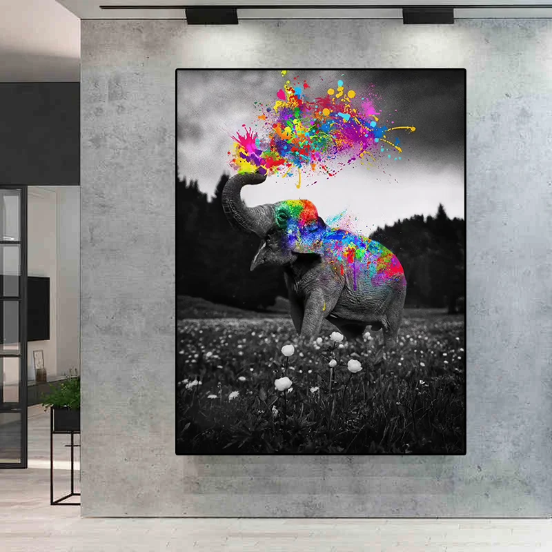 

Nordic Painting Colorful Wild Elephant Canvas Wall Art Pictures Animals Poster Decoration for Modern Living Room Home Decoration