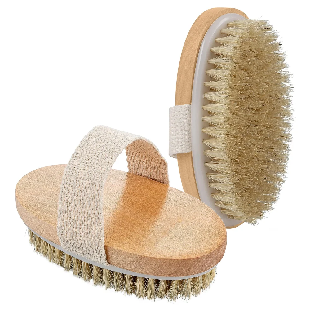 Cepillo Corporal de Madera SPA con Cerdas Naturales de Jabalí, Cepillo Orgánico para Piel Seca, Cepillos de Bambú para Ducha y Exfoliación