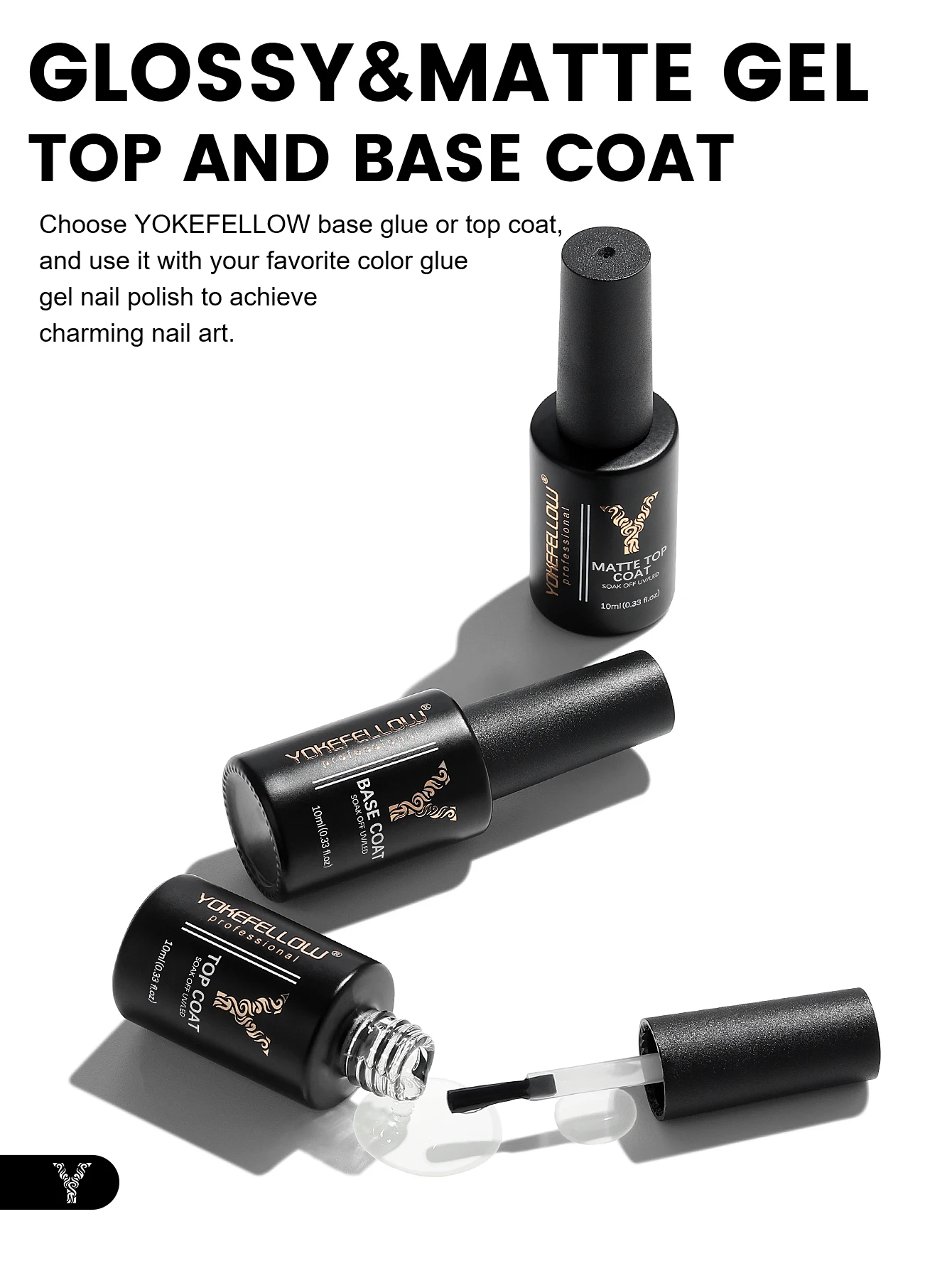 Esmalte de uñas de Gel YOKEFELLOW, capa Base de 10ml, sin limpiar, capa superior, Kits mate de larga duración para barnices de Gel semipermanentes profesionales