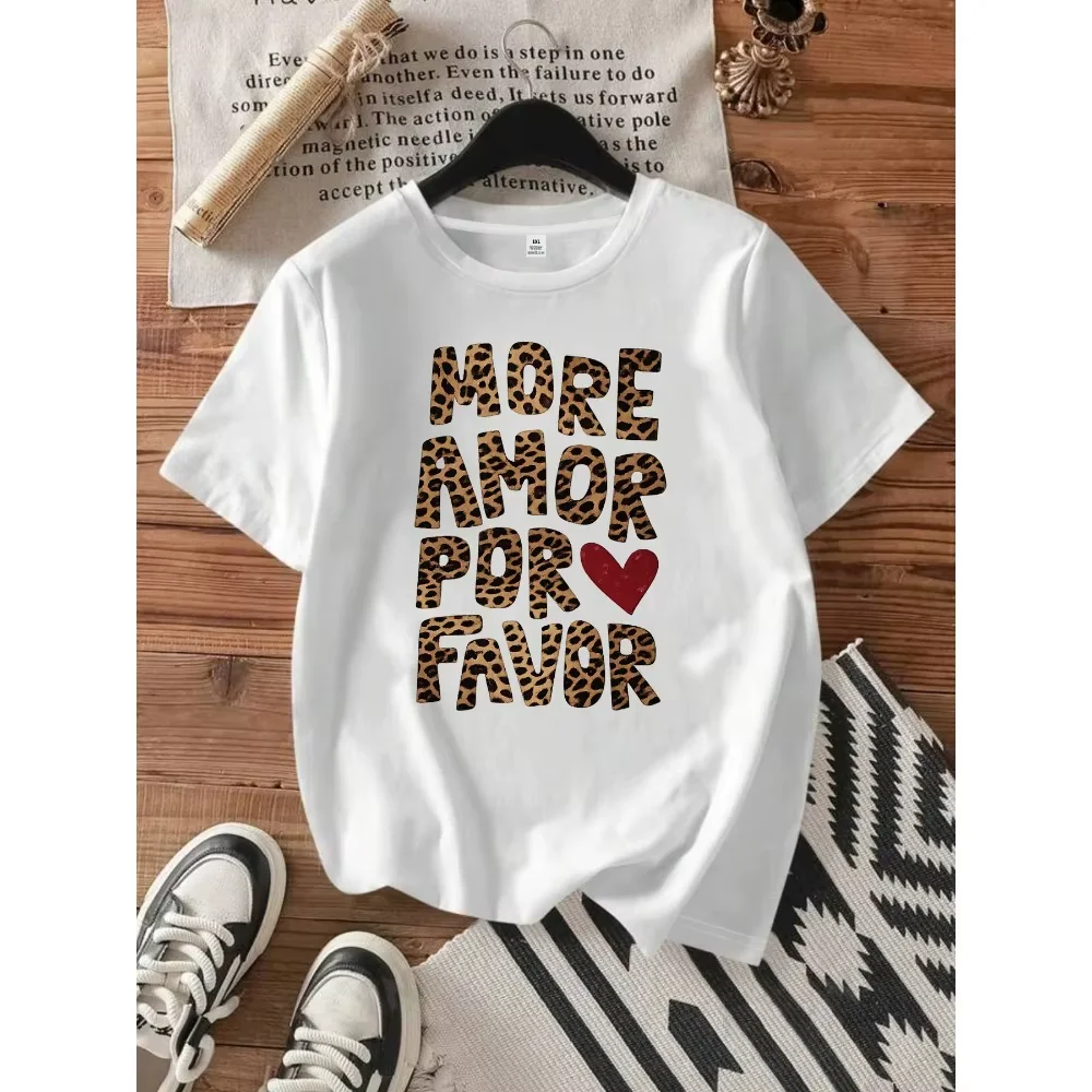 More Amor Por Favor Women's Tee - Retro Spanish Love Graphic Casual Summer Fashion Harajuku Kawaii T-shirt Women's Y2K top