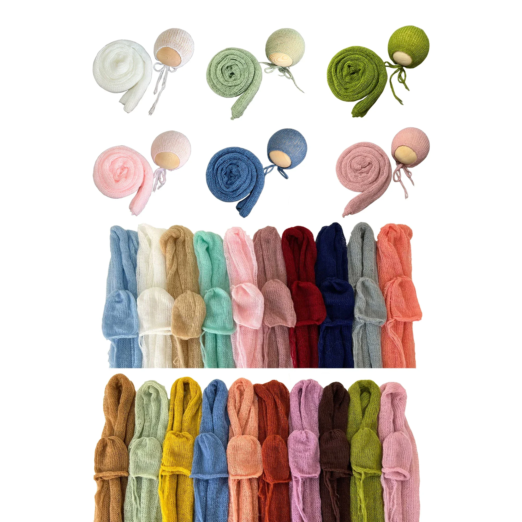 Don&Judy Stretch Newborn Photography Props Wrap with Hat Set Soft Hand Knit Mohair Baby Infant Photo Shoot Background 2PCS Sets — zdjęcie 2